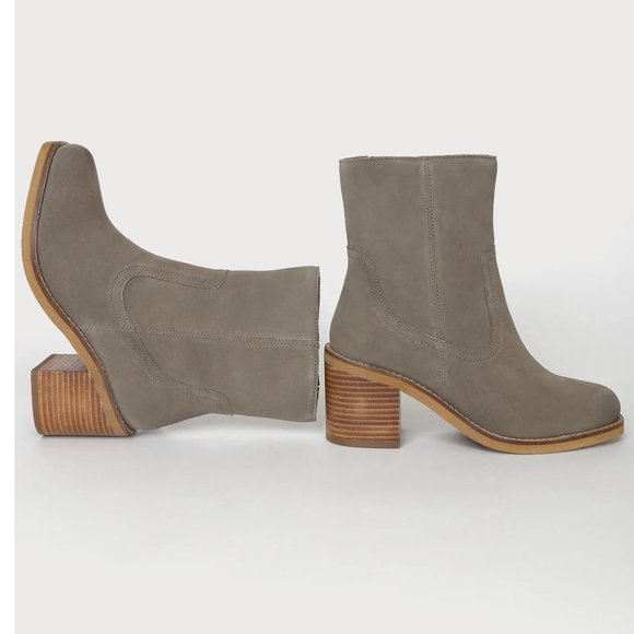 Turbulent Taupe Suede Leather Square Toe Mid-Calf Boots - Picture 3 of 9
